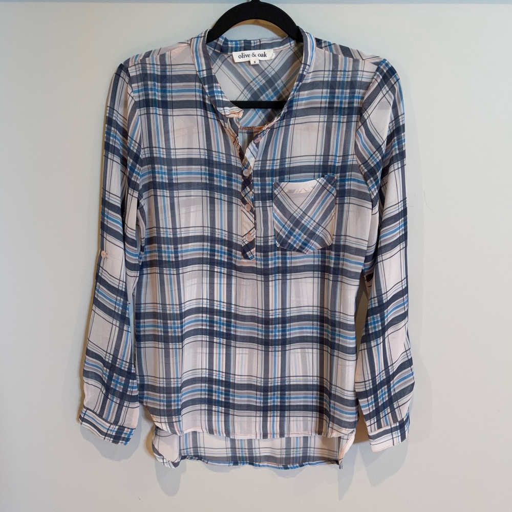 Olive & Oak Plaid Blouse, Small, Like New
